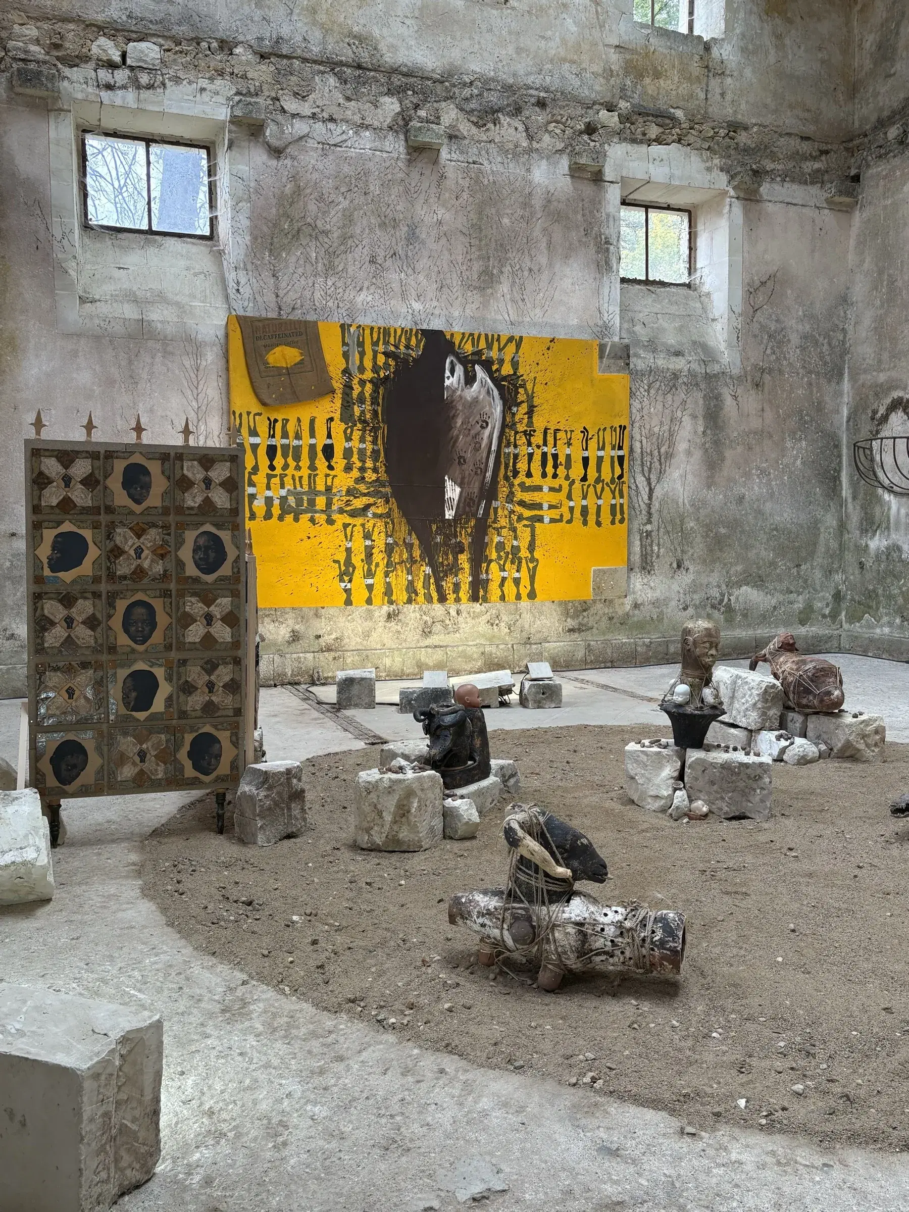 Chada’s Commission Montgoger installed in the former stables, with monumental yellow and patterned panels.