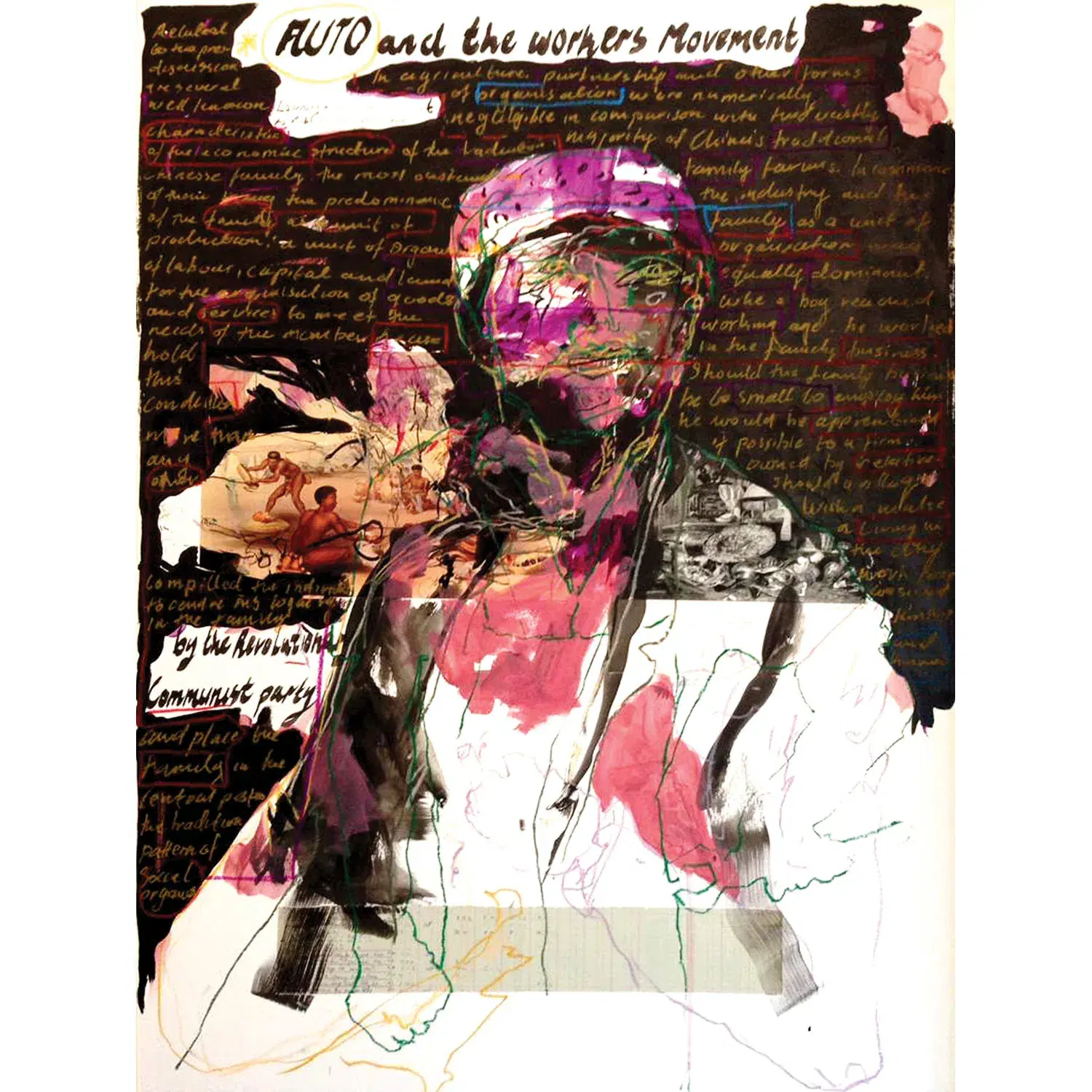 KUDZANAI CHIURAI — Sans titre VIII (Auto and the Workers Movement), 2018. Technique mixte sur papier.