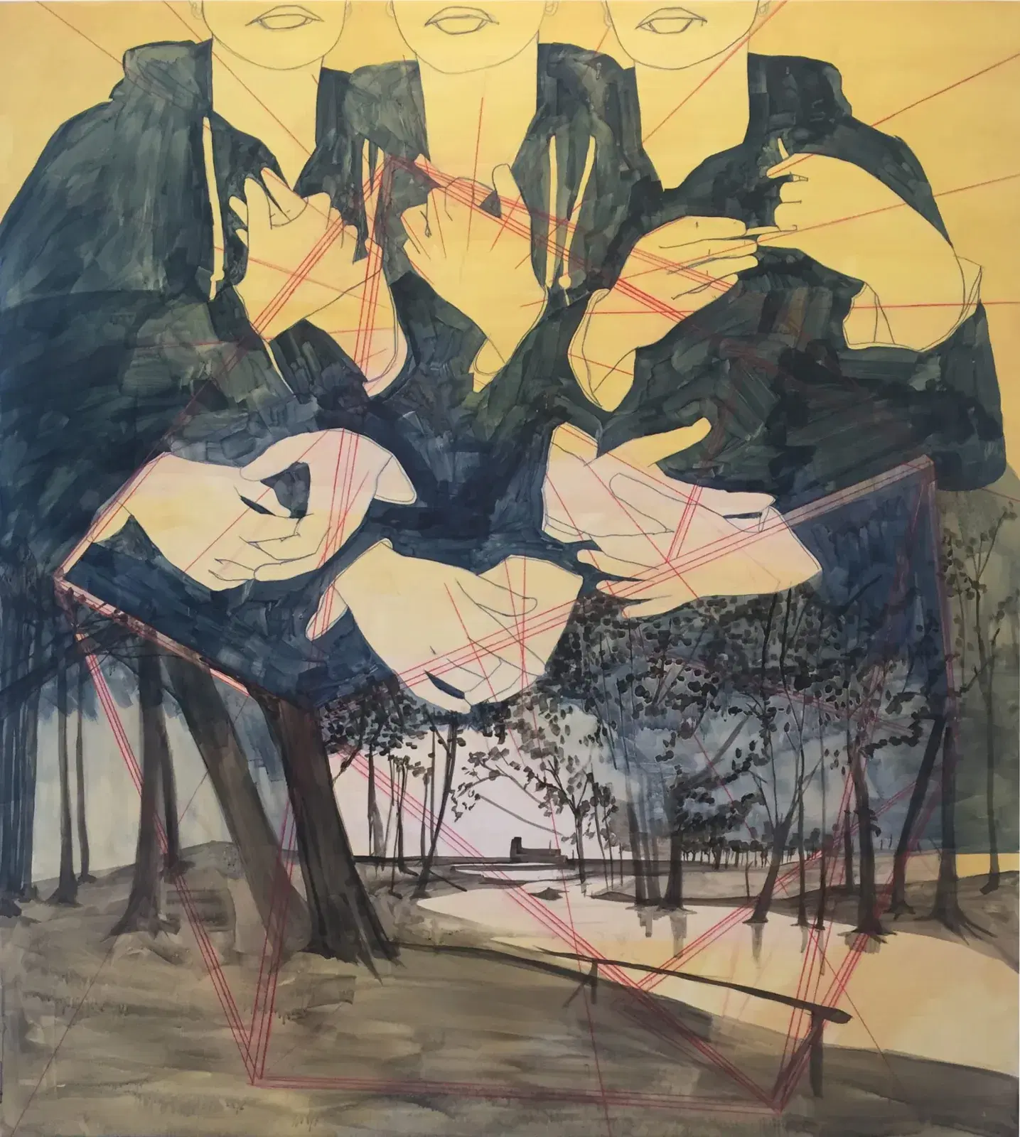 PAMELA PHATSIMO SUNSTRUM — All this Wringing and Clutching, 2018. Crayon et acrylique sur panneau de bois.
