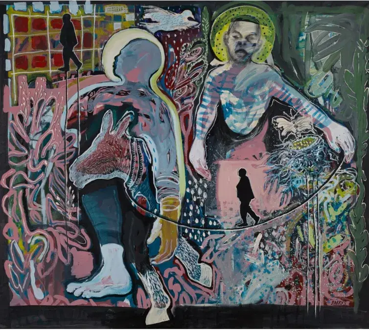 SOULEIMANE BARRY — Sur le fil, 2020. Mixed media sur toile.